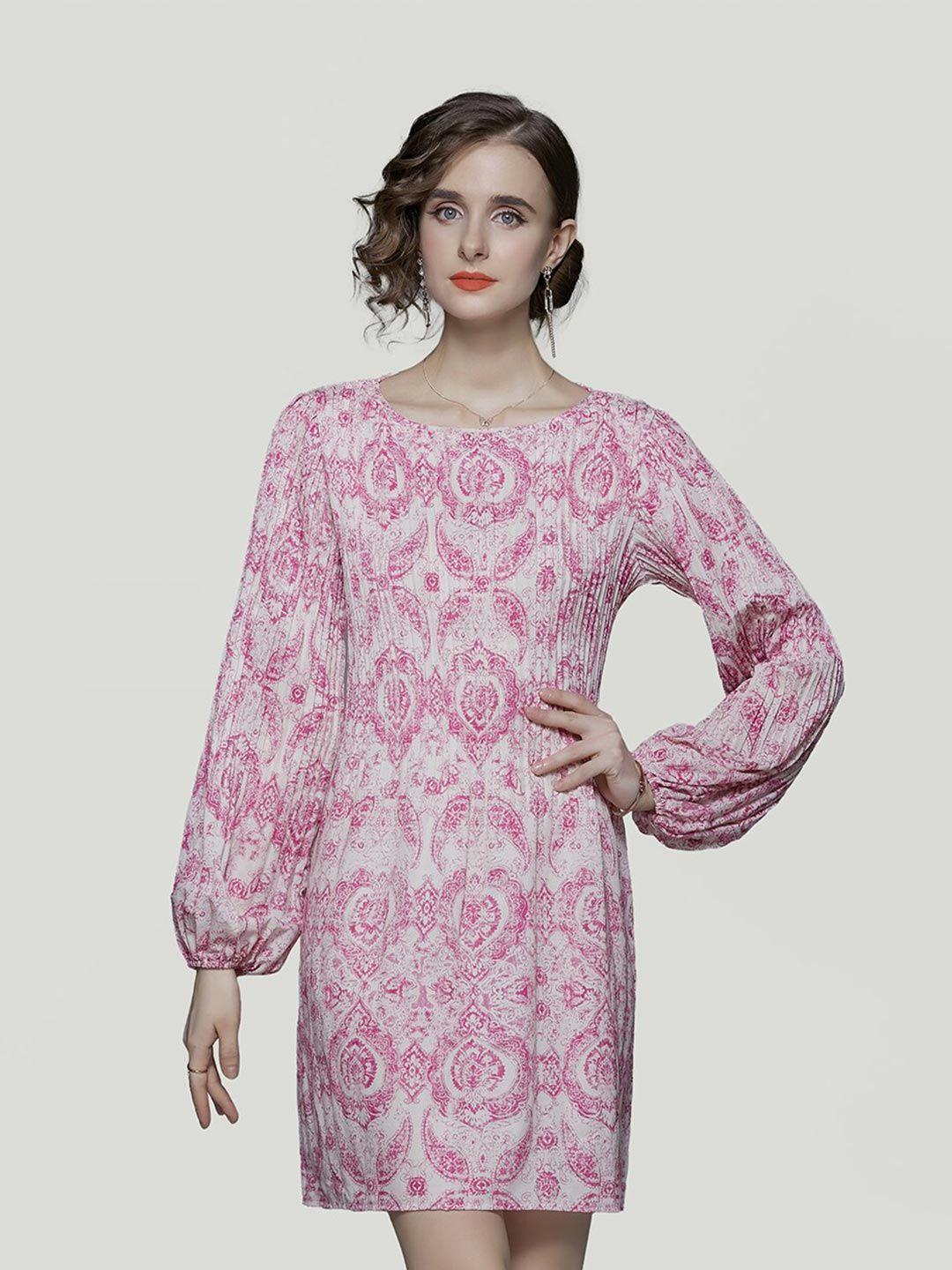 jc collection ethnic motifs printed puff sleeves a-line dress