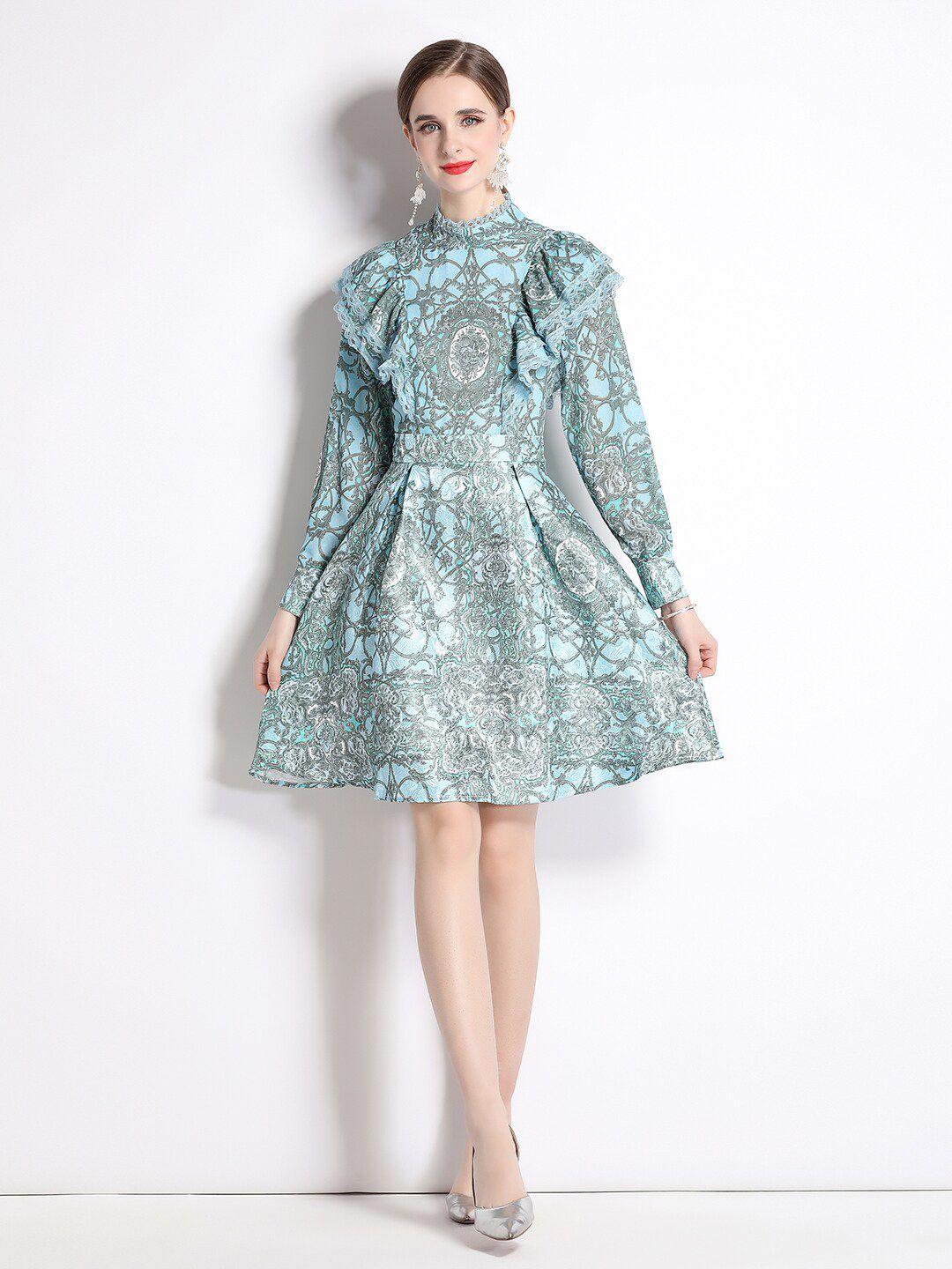 jc collection ethnic motifs printed ruffled fit & flare dress