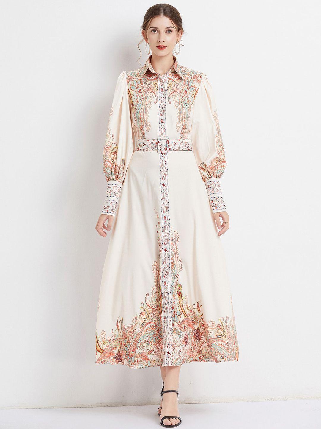 jc collection ethnic motifs printed shirt collar fit & flare maxi dress