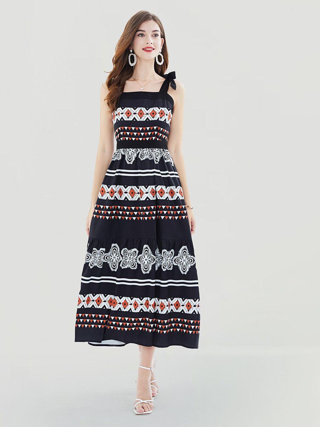 jc collection ethnic motifs printed shoulder straps fit & flare midi dress