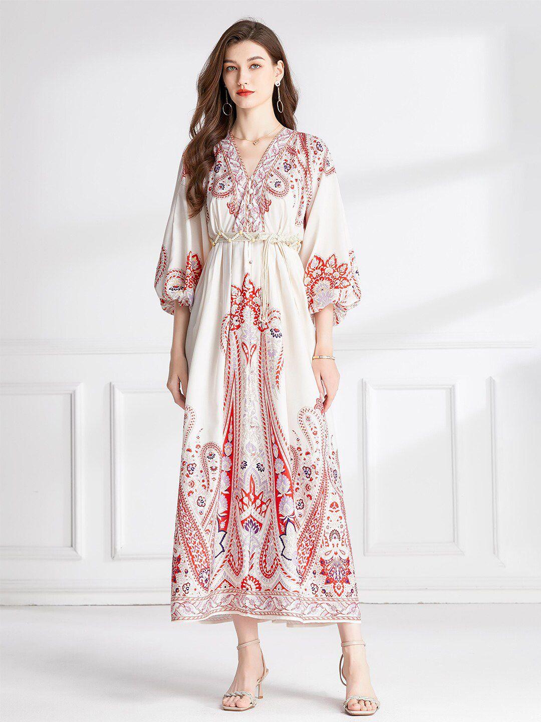 jc collection ethnic motifs printed v- neck maxi dress