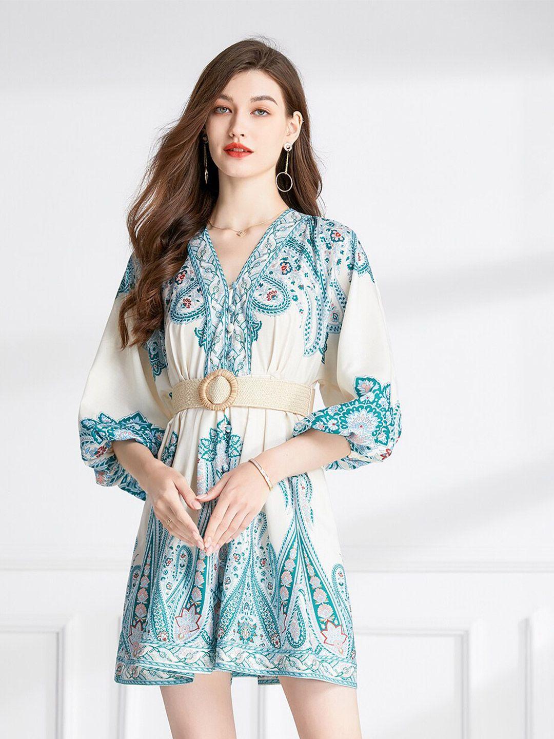 jc collection ethnic motifs printed v-neck fit and flare dress