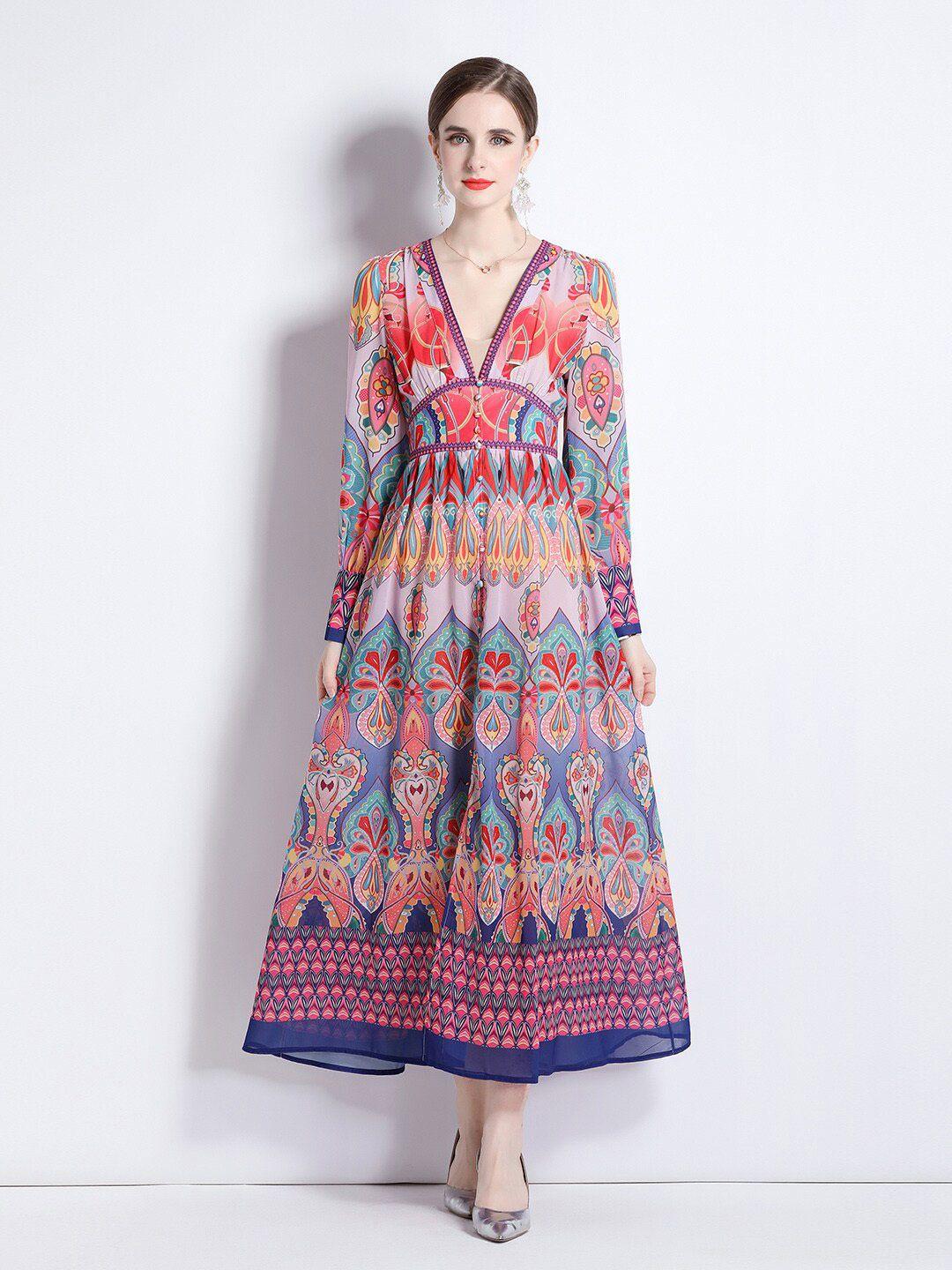 jc collection ethnic motifs printed v-neck maxi dress