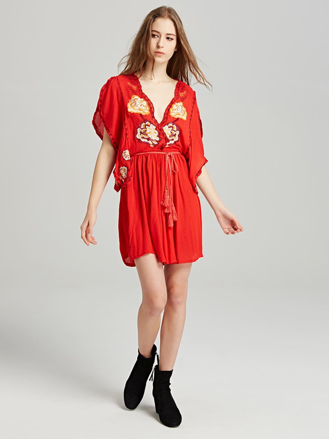 jc collection floral embroidered a-line cotton dress