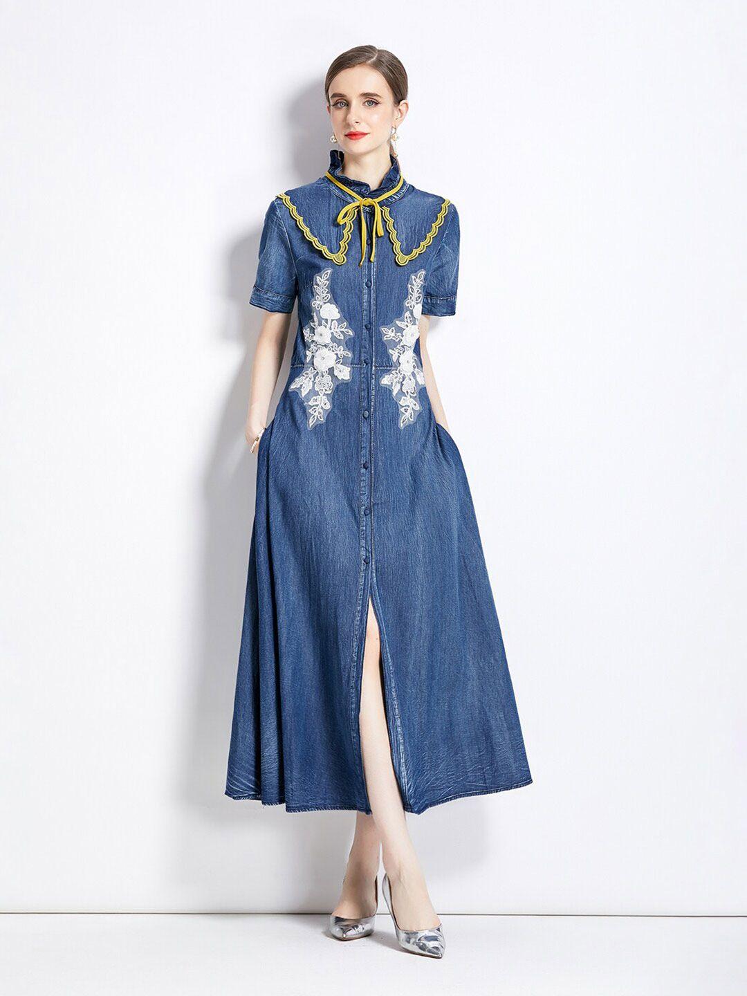 jc collection floral embroidered above the keyboard collar maxi dress