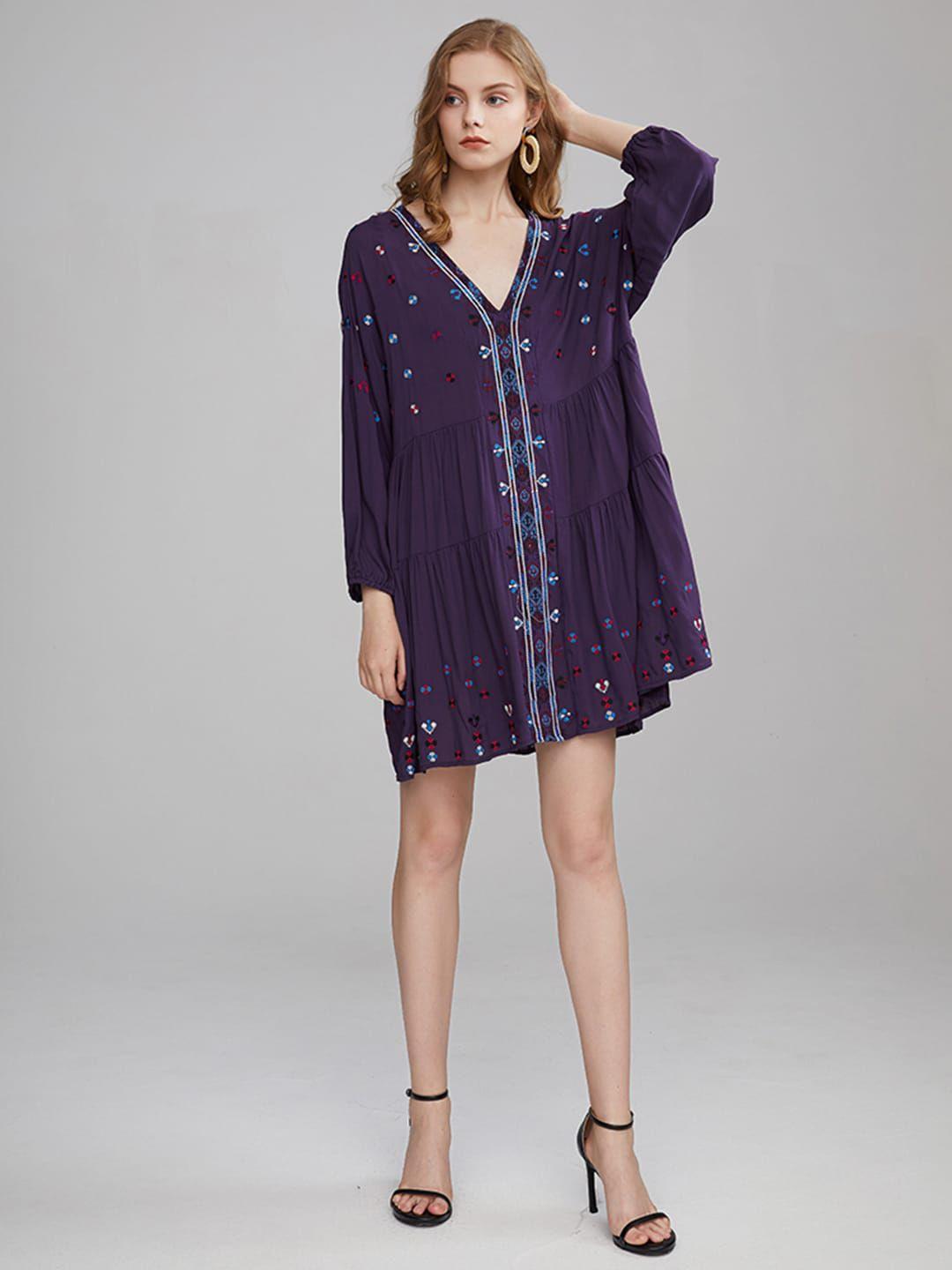 jc collection floral embroidered pure cotton a-line dress