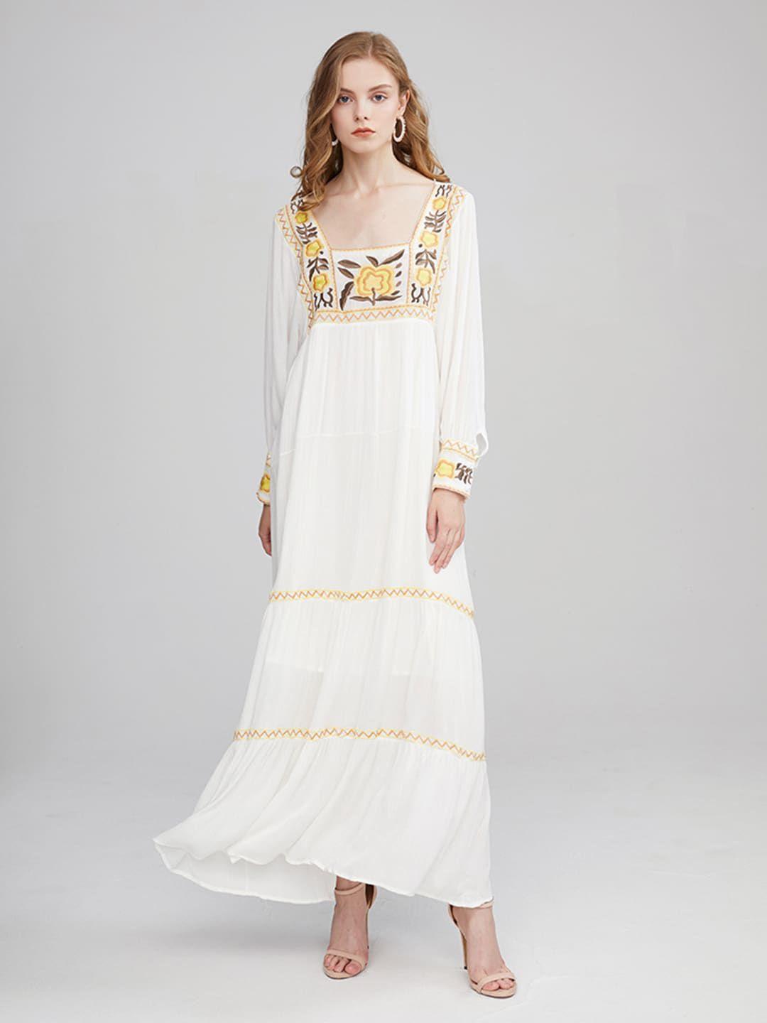 jc collection floral embroidered tired pure cotton maxi a-line dress