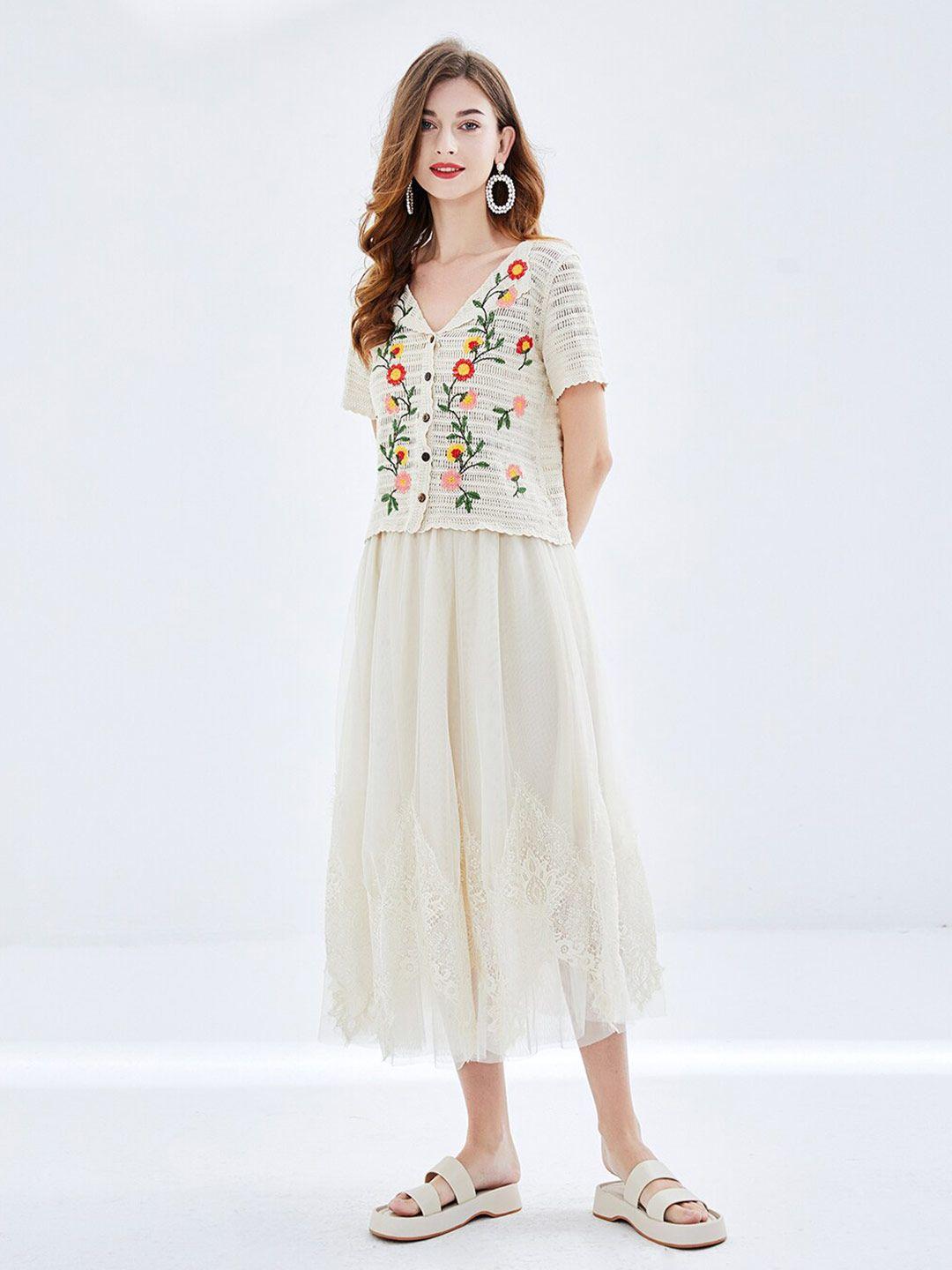 jc collection floral embroidered top & skirt co-ords