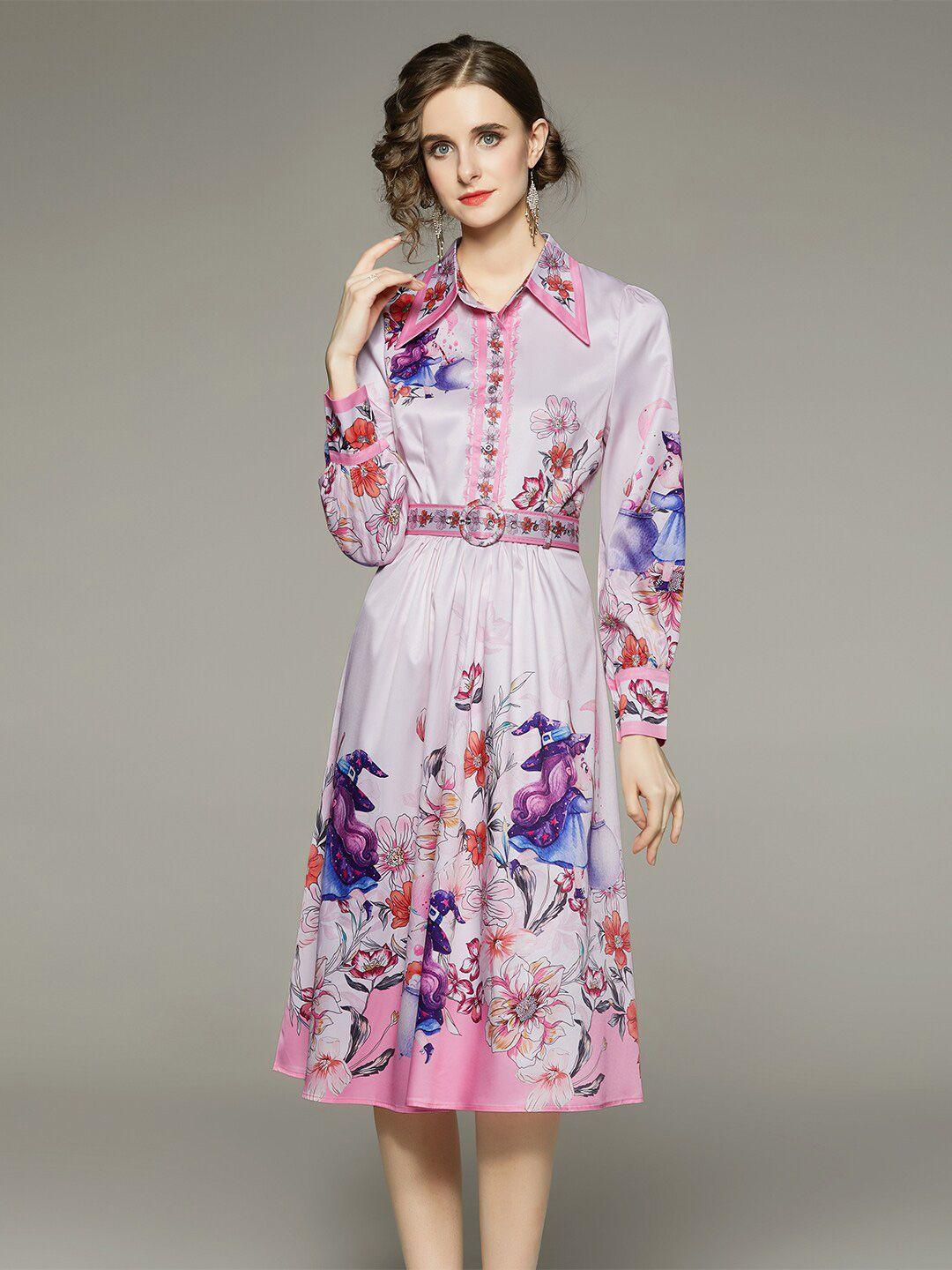 jc collection floral print fit & flare midi dress