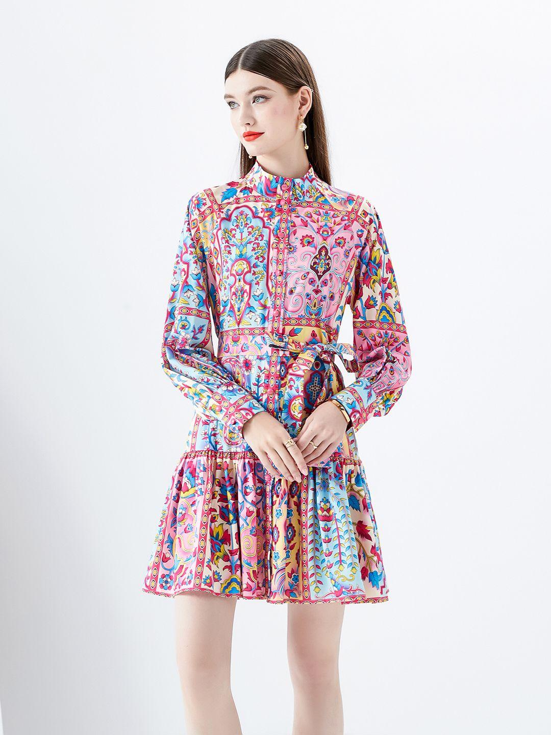 jc collection floral print fit & flare mini dress