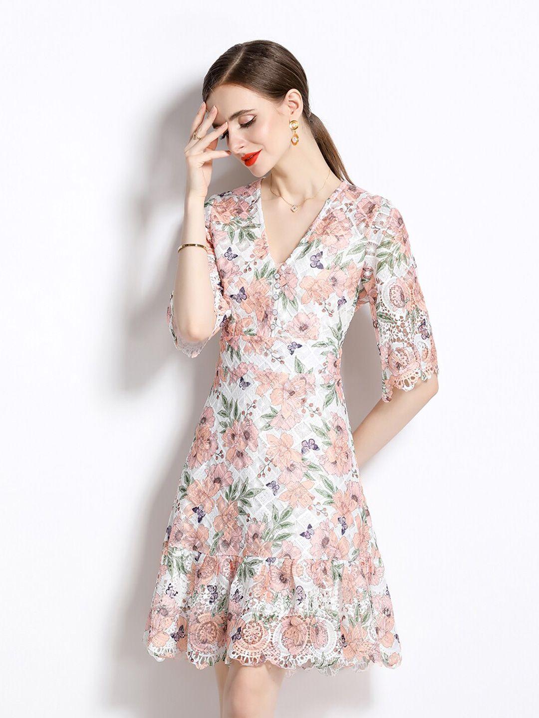 jc collection floral print flared sleeve fit & flare dress
