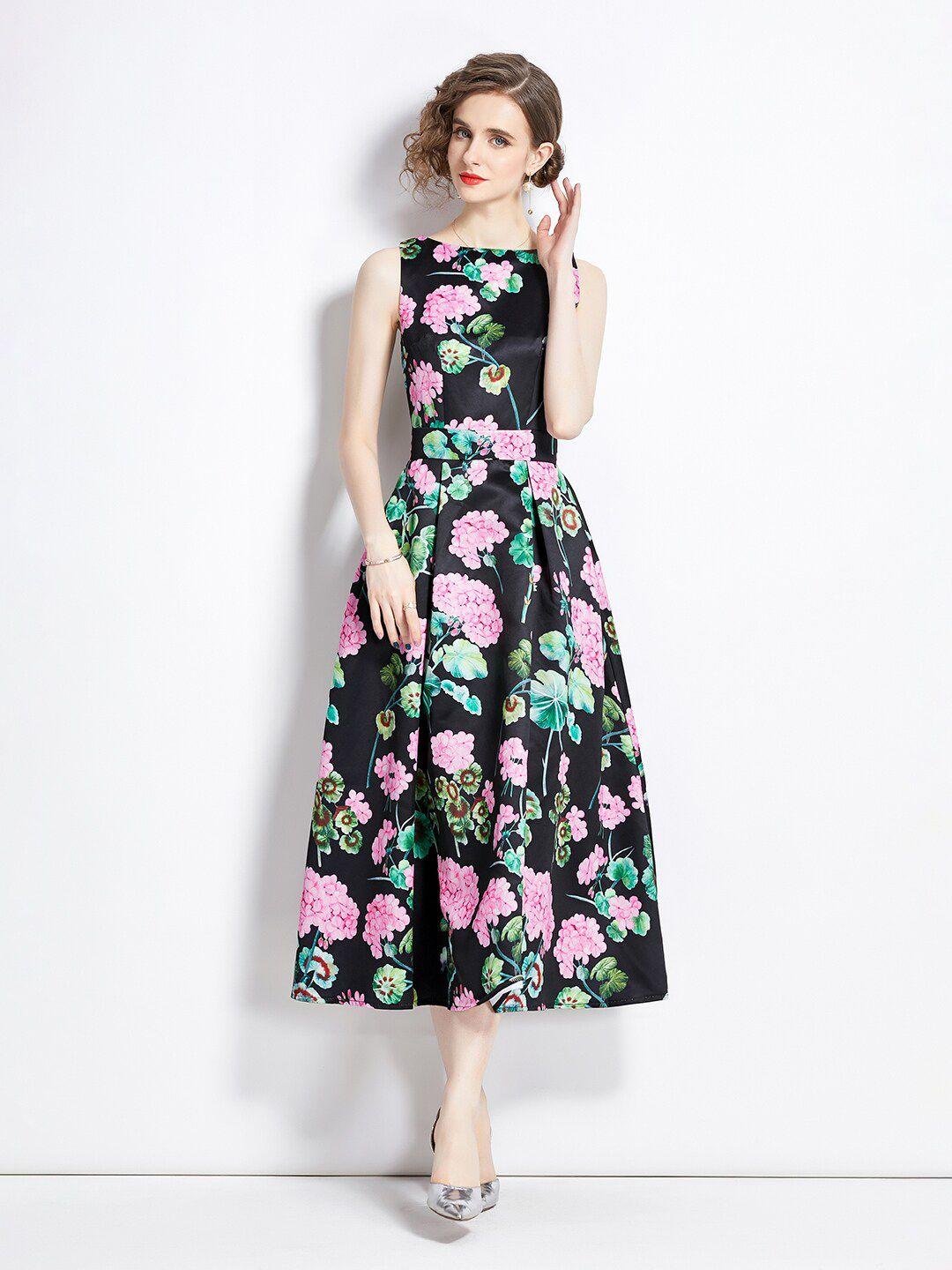 jc collection floral print gathered fit & flare midi dress