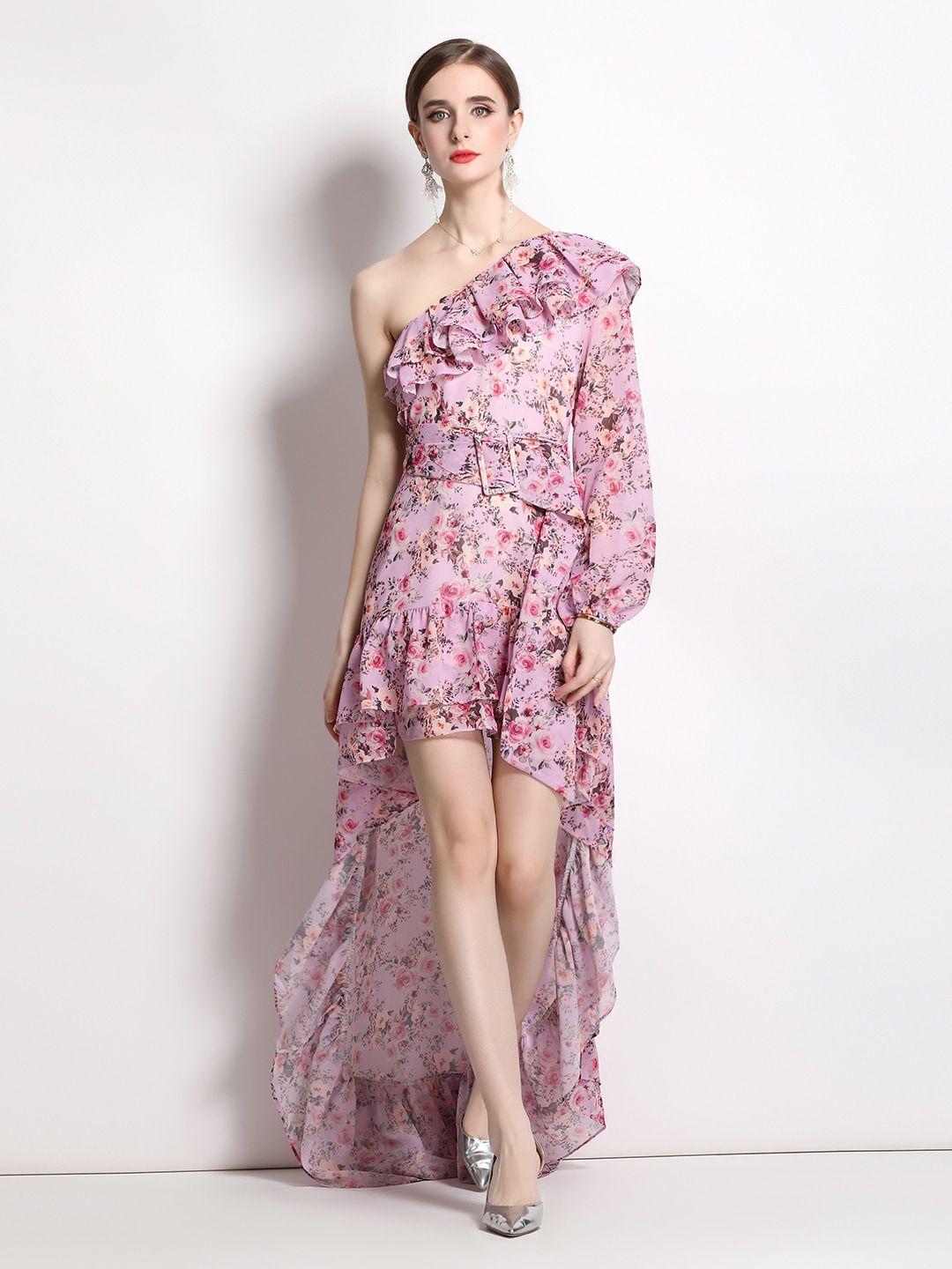 jc collection floral print one shoulder puff sleeve maxi dress