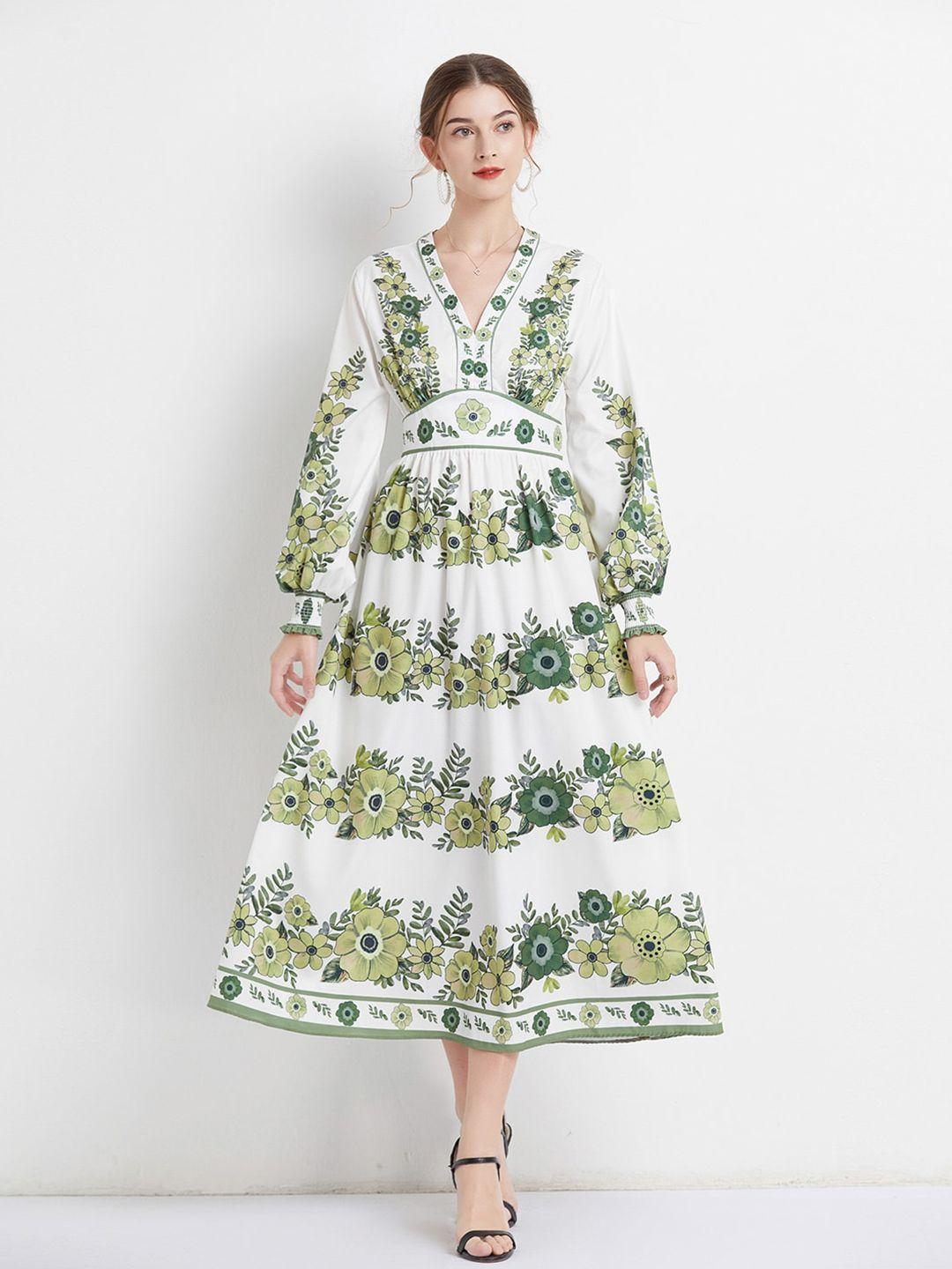 jc collection floral print puff sleeve fit & flare midi dress