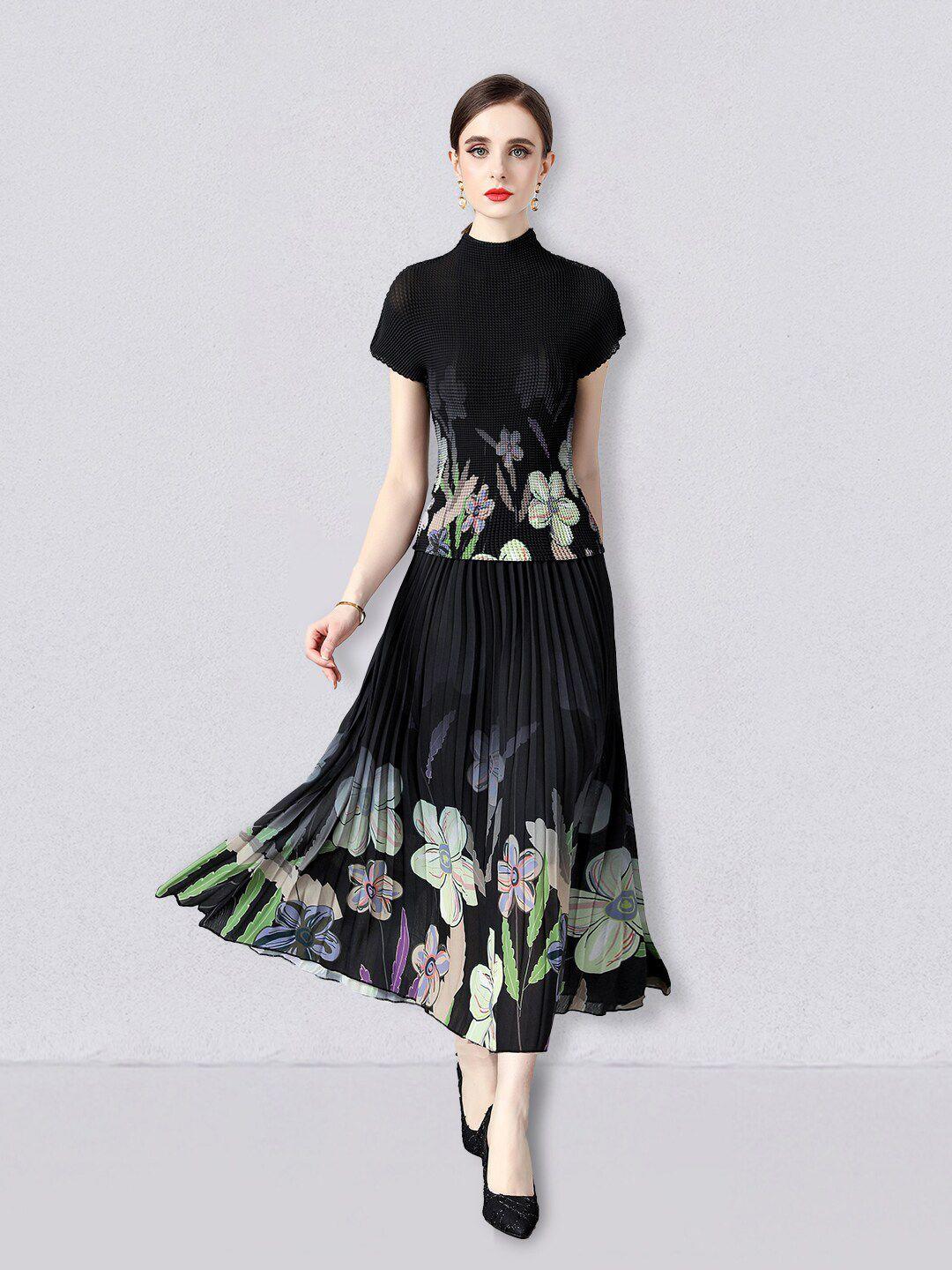 jc collection floral printed accordion pleats fit & flare top & skirt