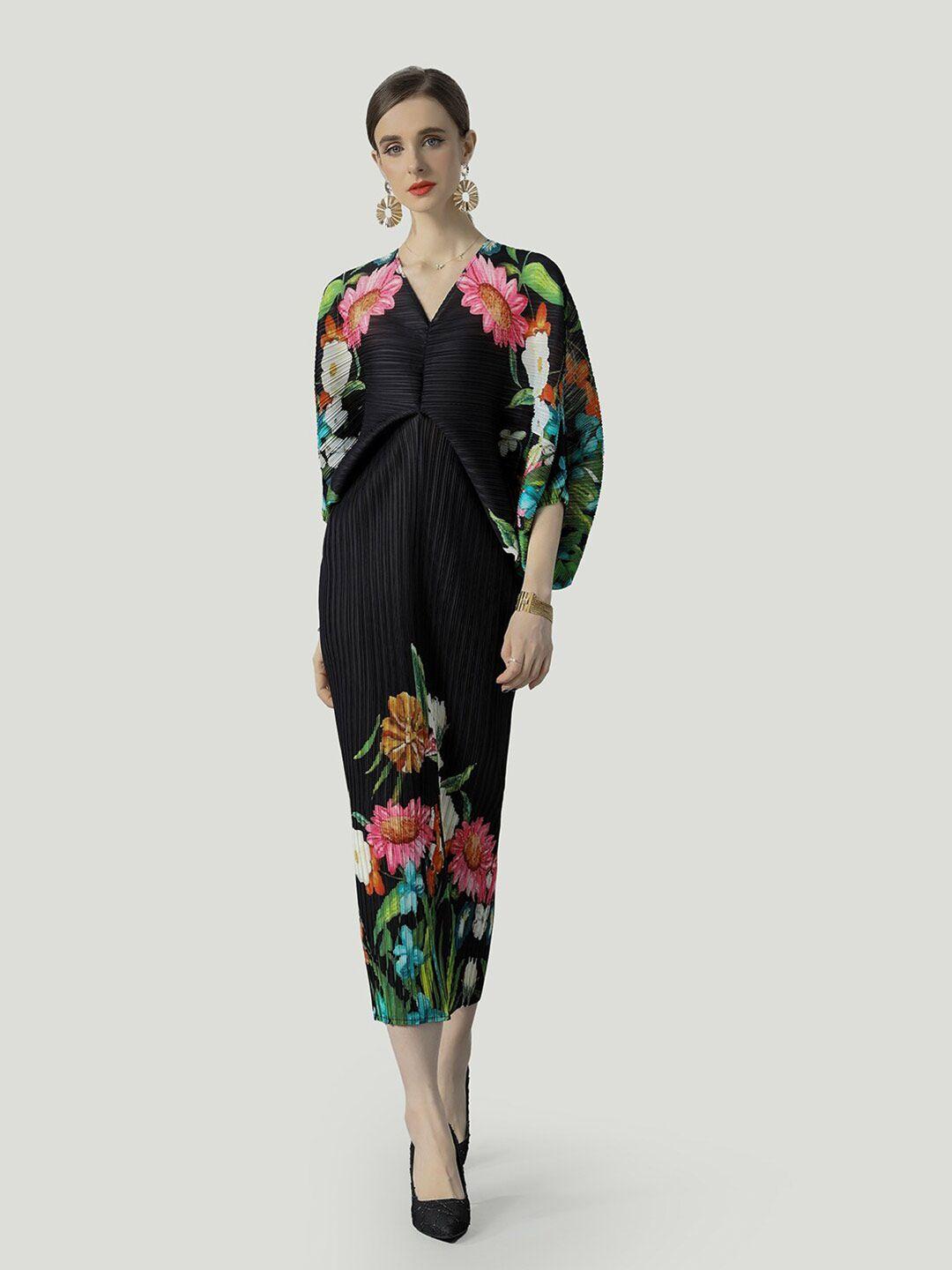 jc collection floral printed cape sleeves accordion pleats sheath dress