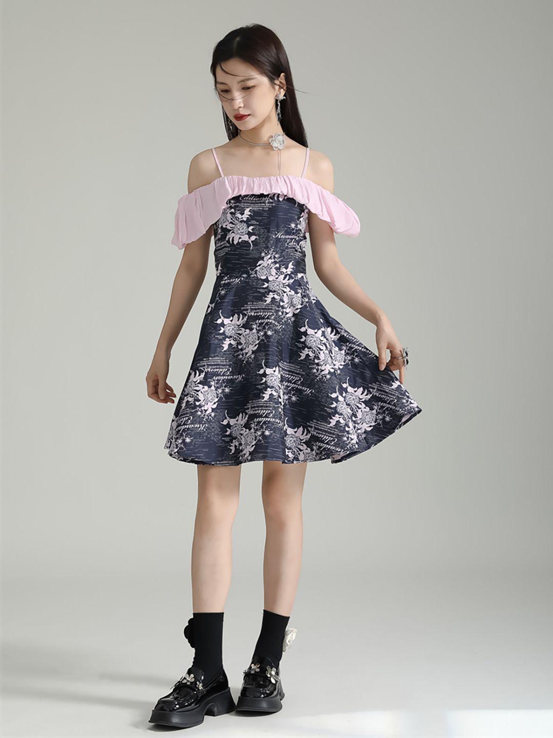 jc collection floral printed cold-shoulder sleeves fit & flare dress