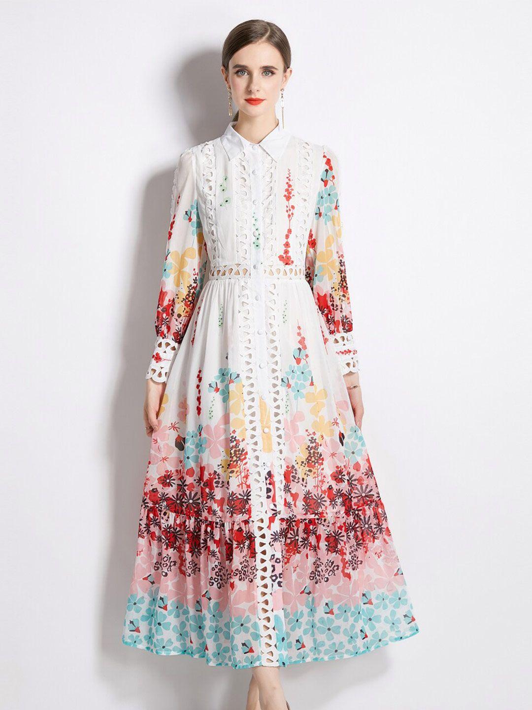 jc collection floral printed cut-out detail shirt maxi dress