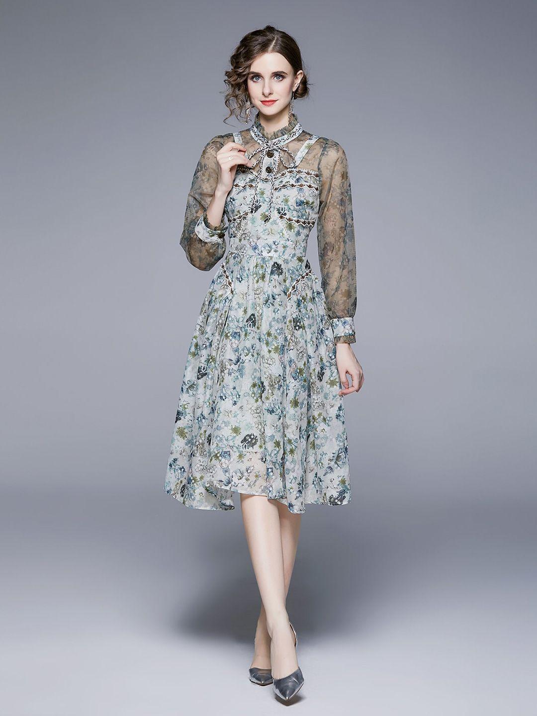 jc collection floral printed fit & flare knee length dress