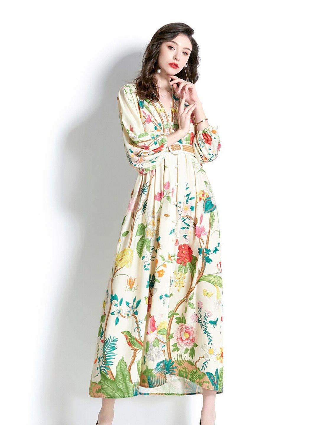 jc collection floral printed fit & flare maxi dress with belt
