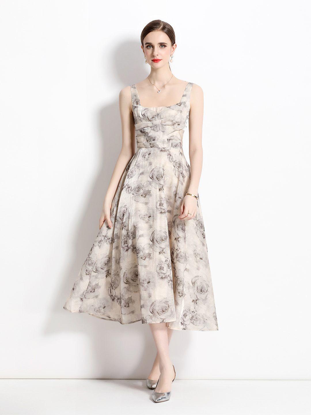 jc collection floral printed fit & flare midi dress