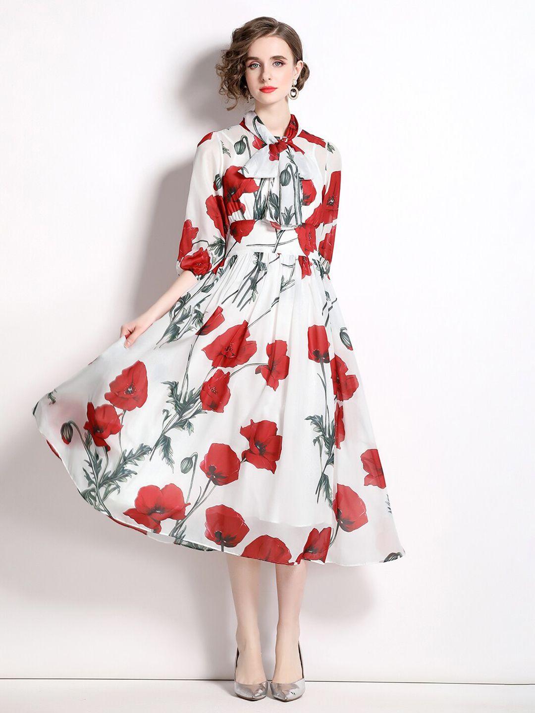 jc collection floral printed fit & flare midi dress