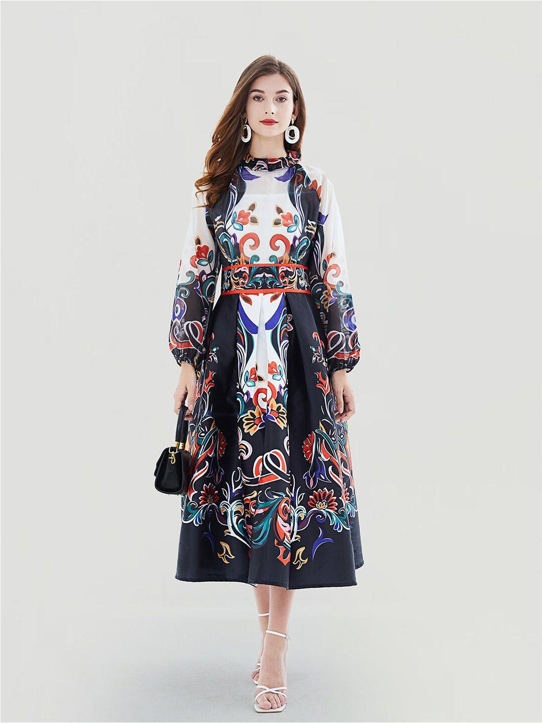 jc collection floral printed fit & flare midi dress