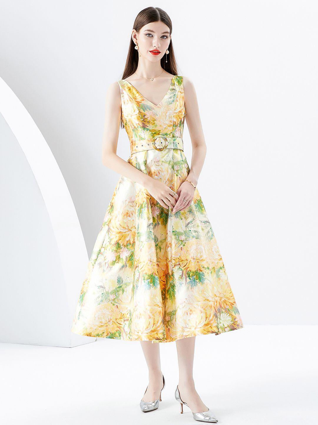 jc collection floral printed fit & flare midi dress
