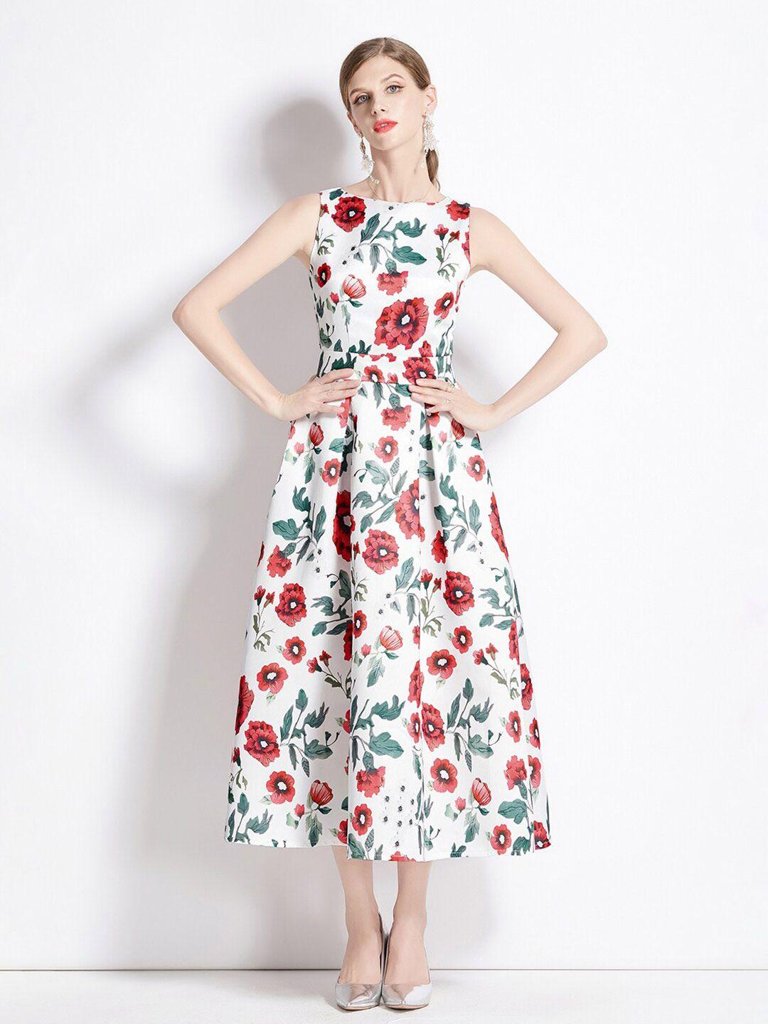 jc collection floral printed fit and flare midi dress