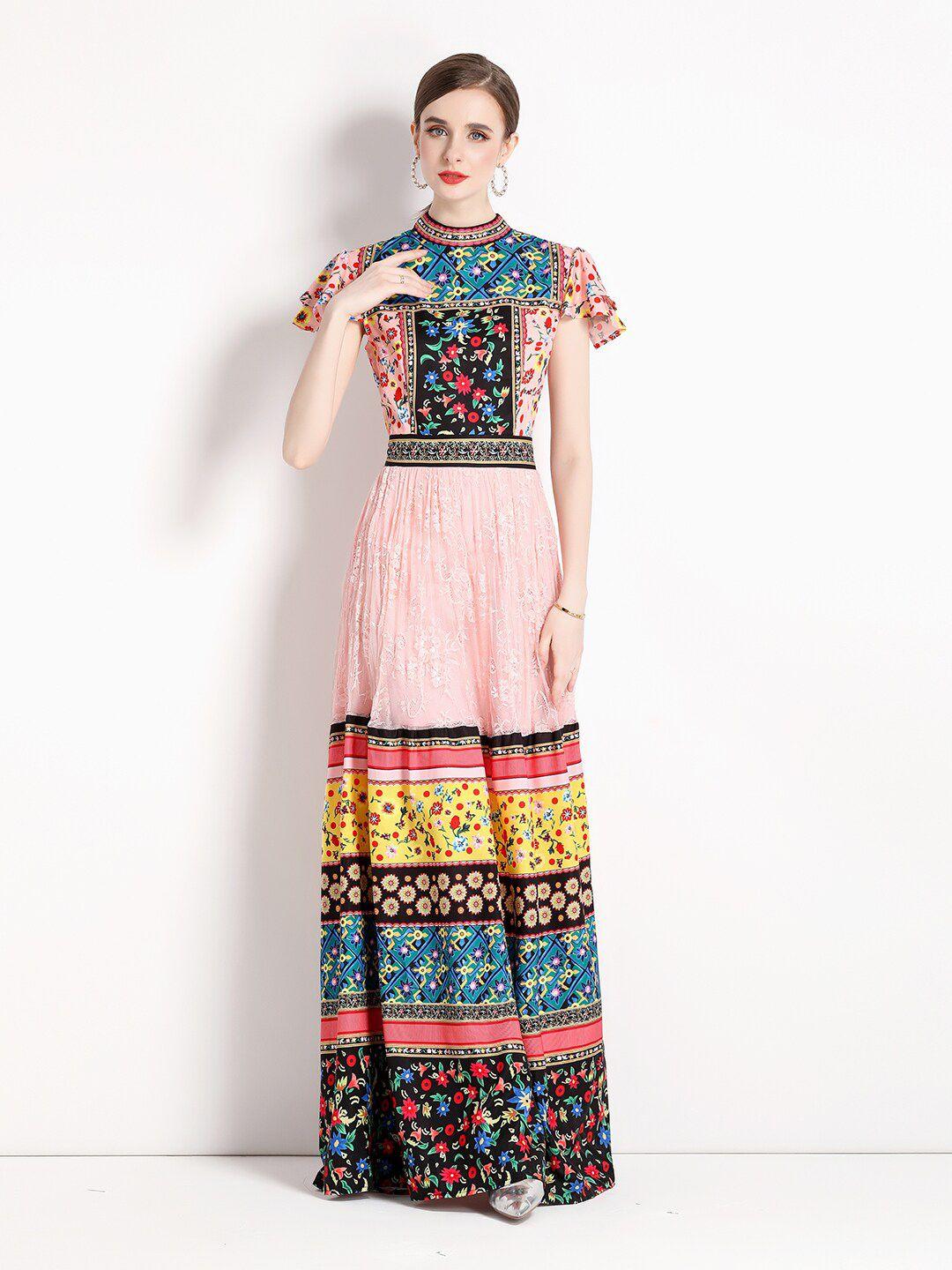 jc collection floral printed flutter sleeves a-line maxi dress
