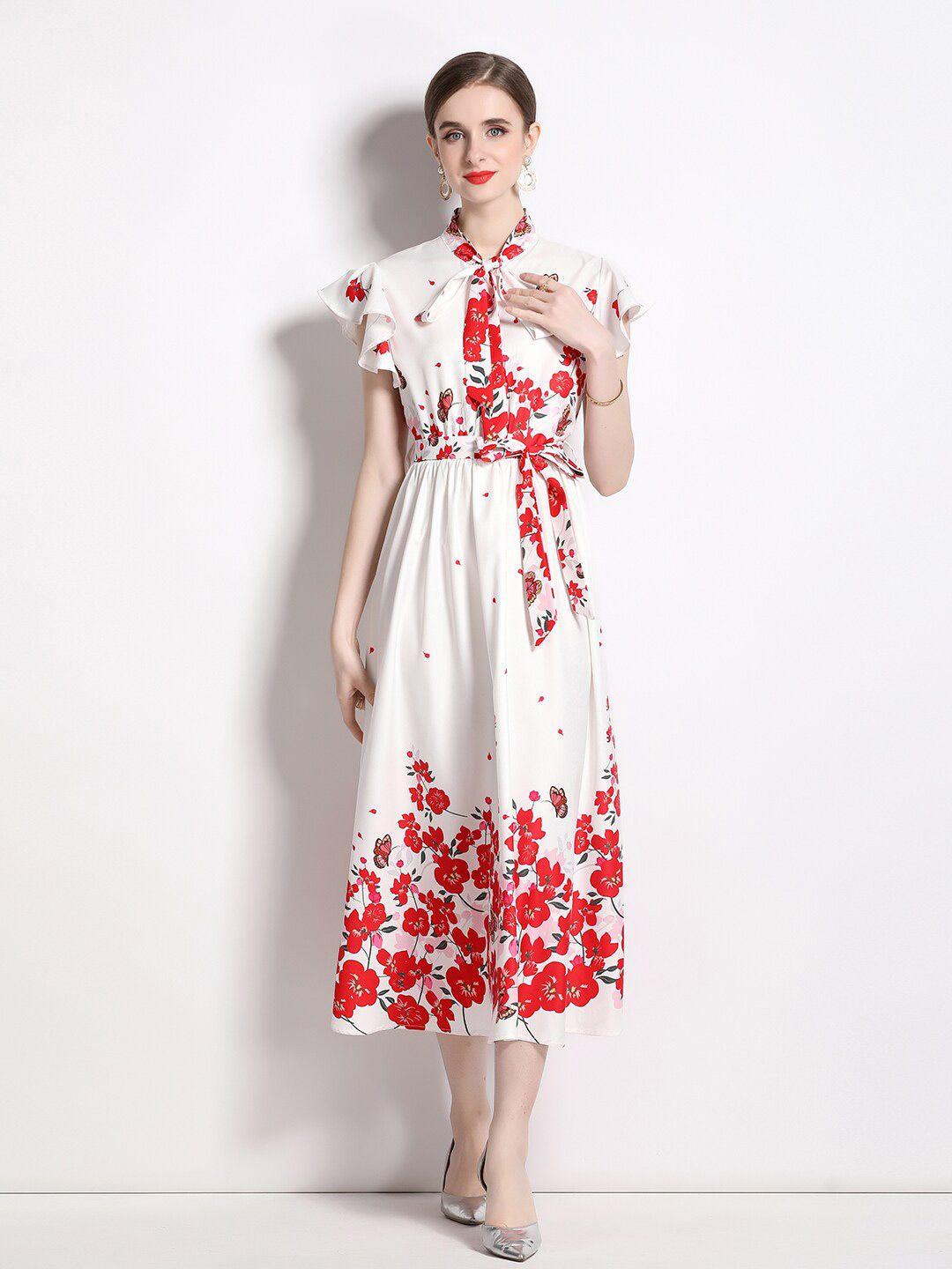 jc collection floral printed flutter sleeves a-line midi dress