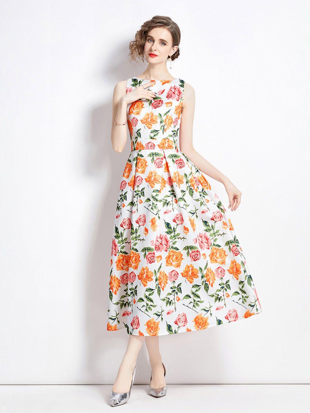 jc collection floral printed gathered fit & flare midi dress