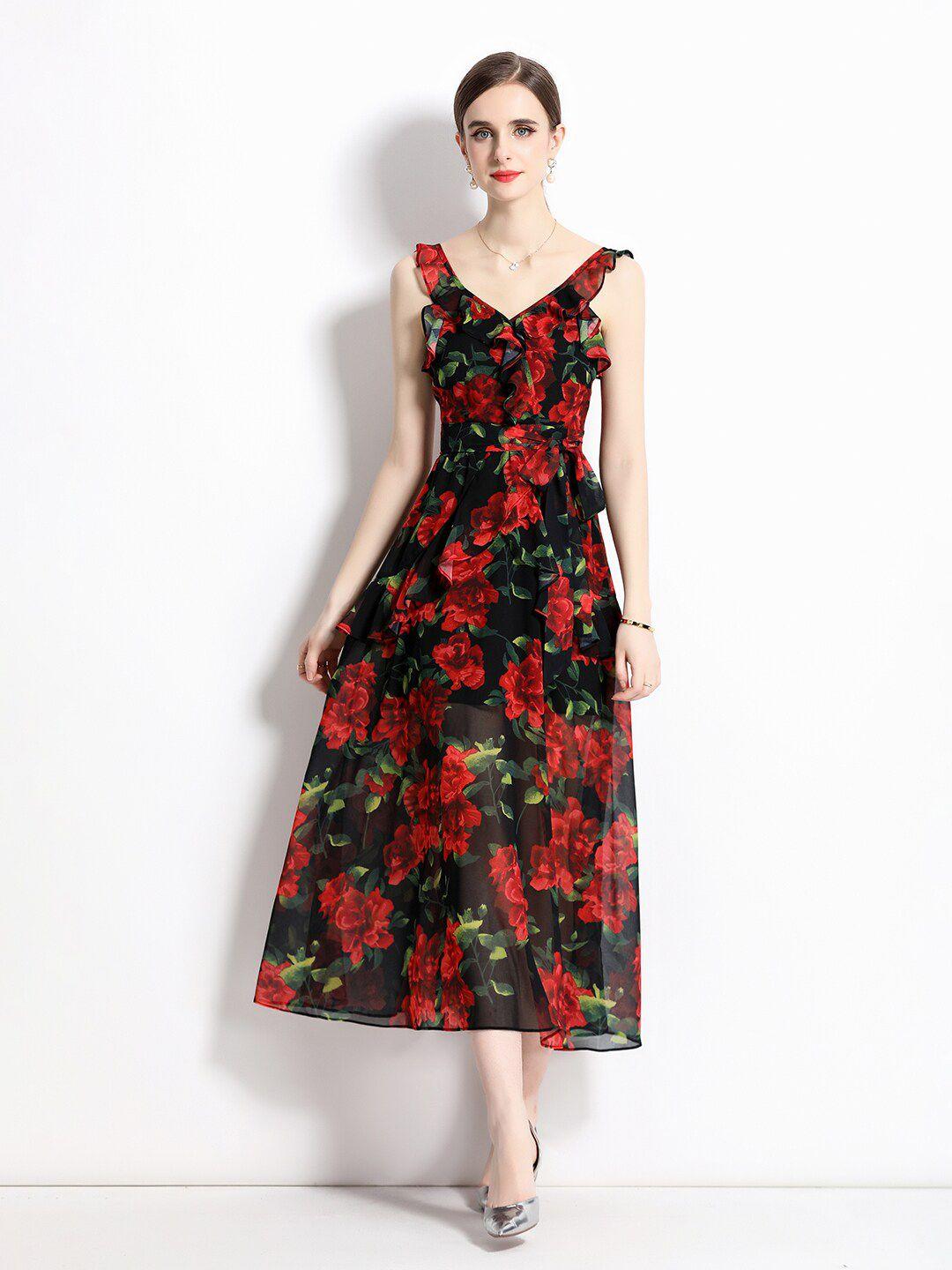 jc collection floral printed midi fit & flare dress