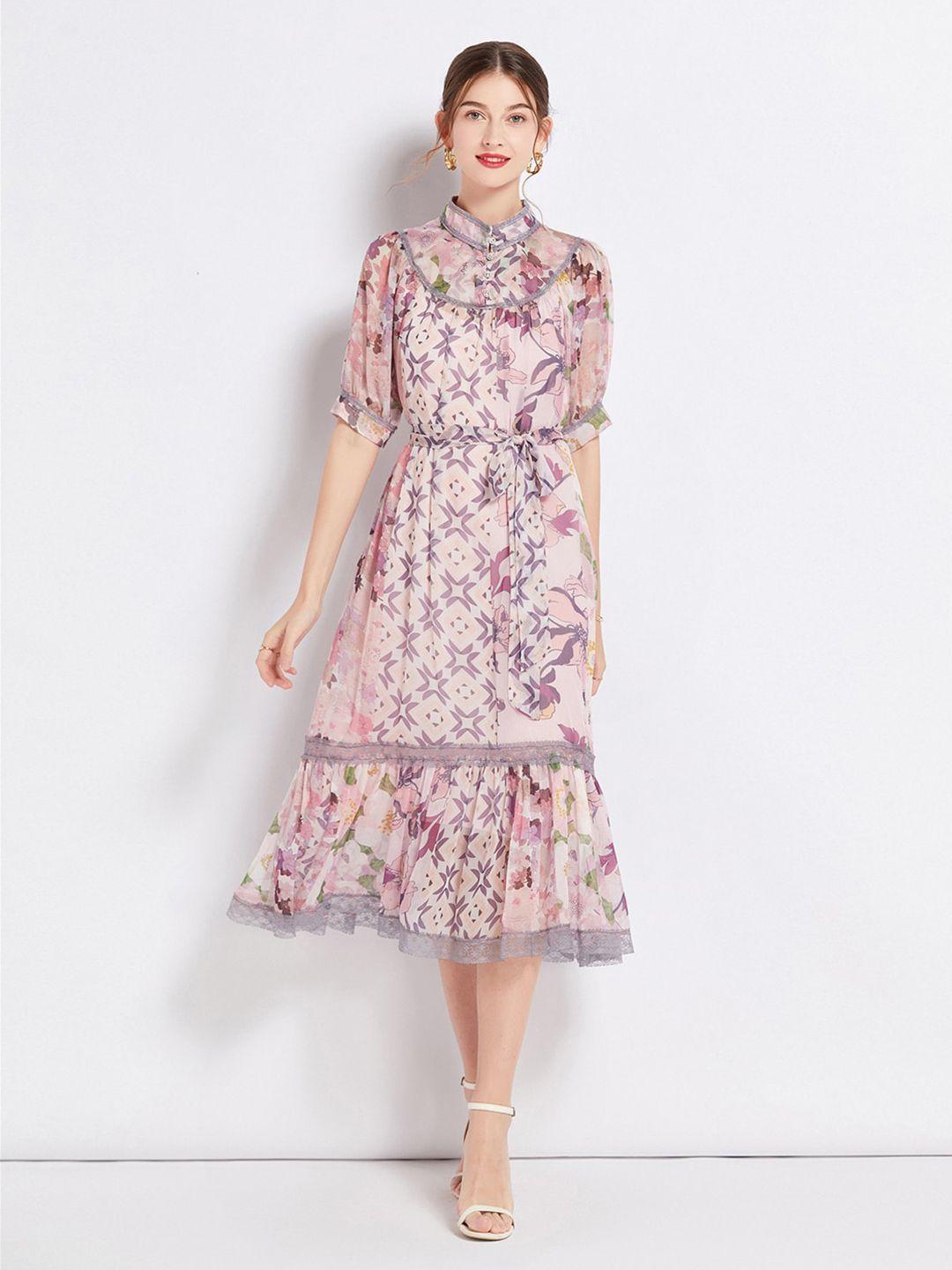 jc collection floral printed midi fit and flare dress