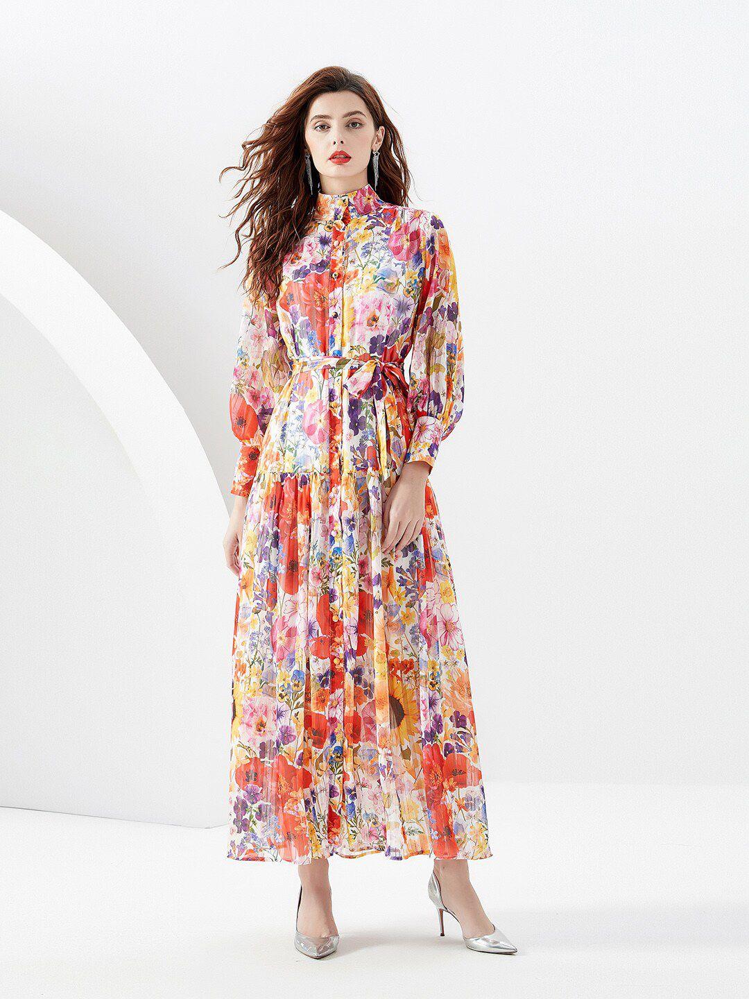 jc collection floral printed printed bishop sleeves a-line dress