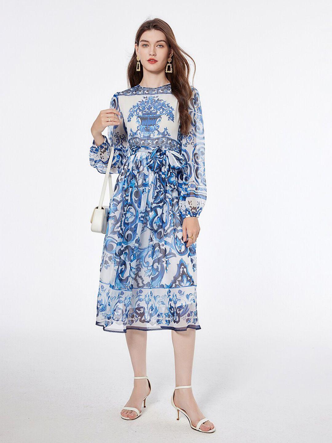 jc collection floral printed puff sleeve fit & flare midi dress