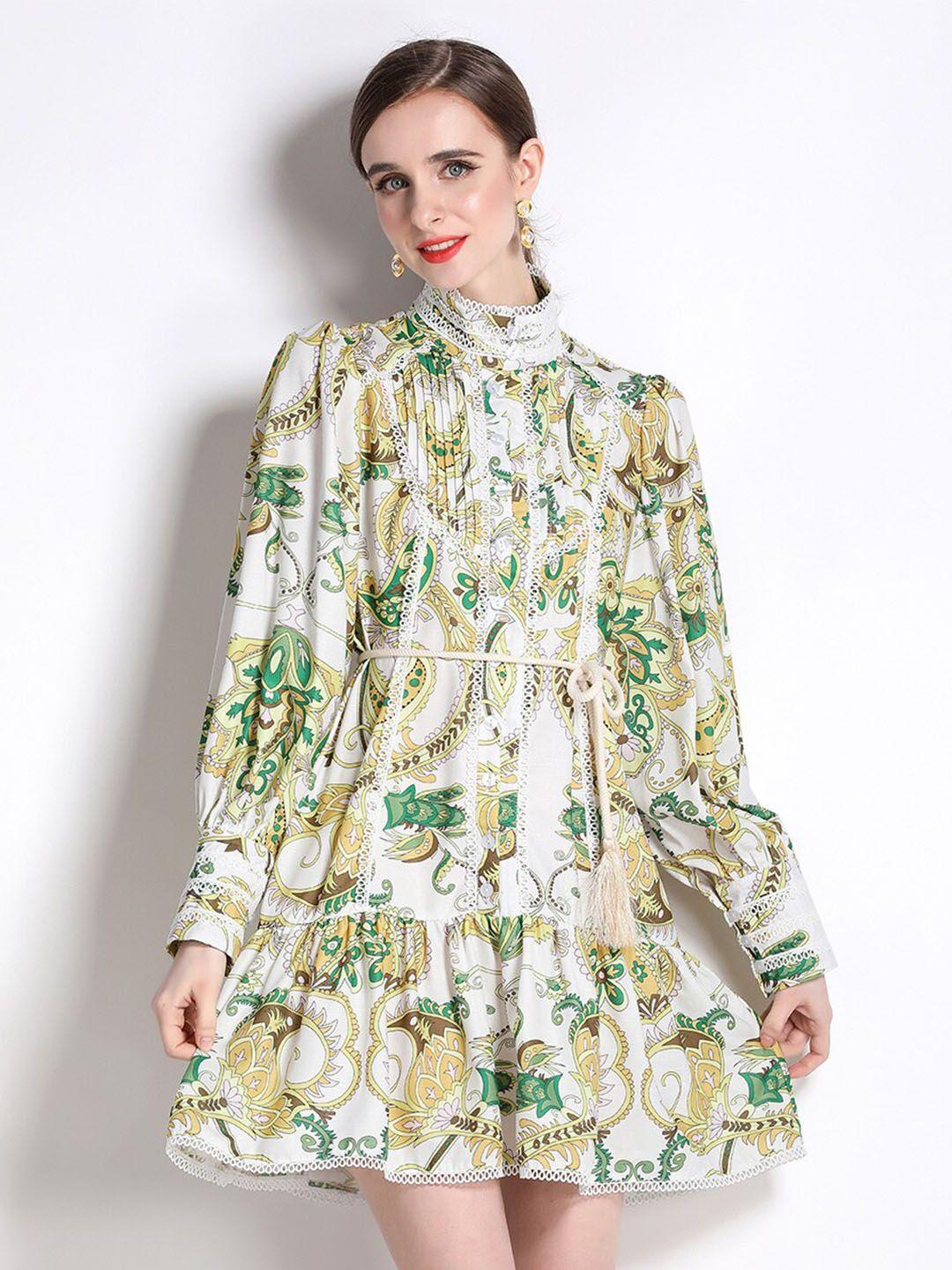 jc collection floral printed puff sleeves fit & flare dress