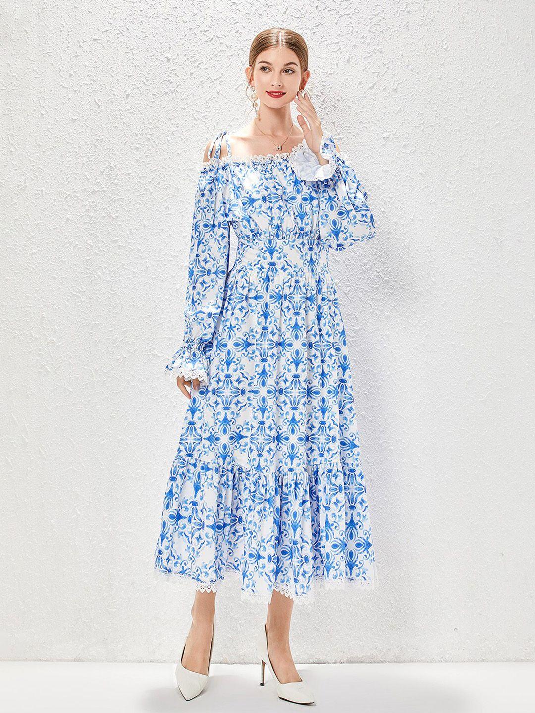 jc collection floral printed puff sleeves fit & flare midi dress