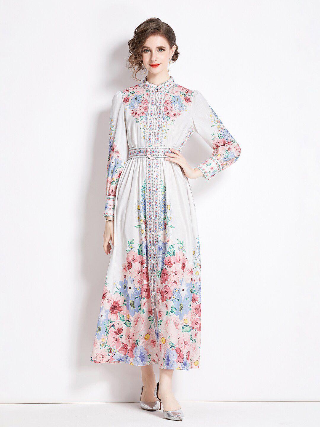 jc collection floral printed puff sleeves maxi dress