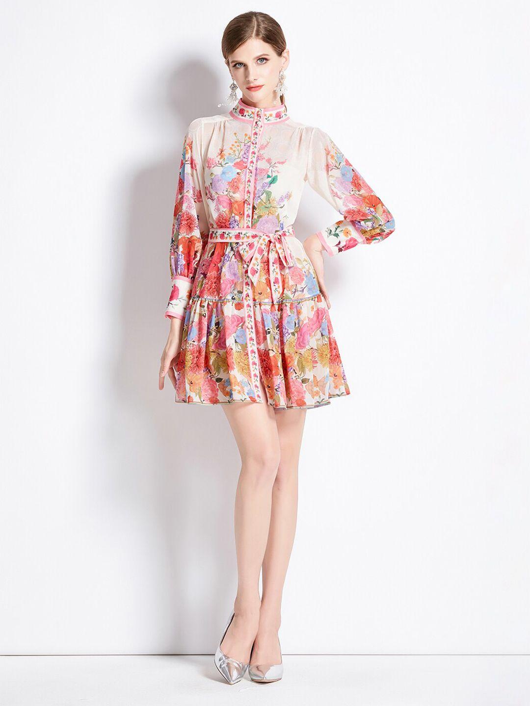 jc collection floral printed puff sleeves shirt dress
