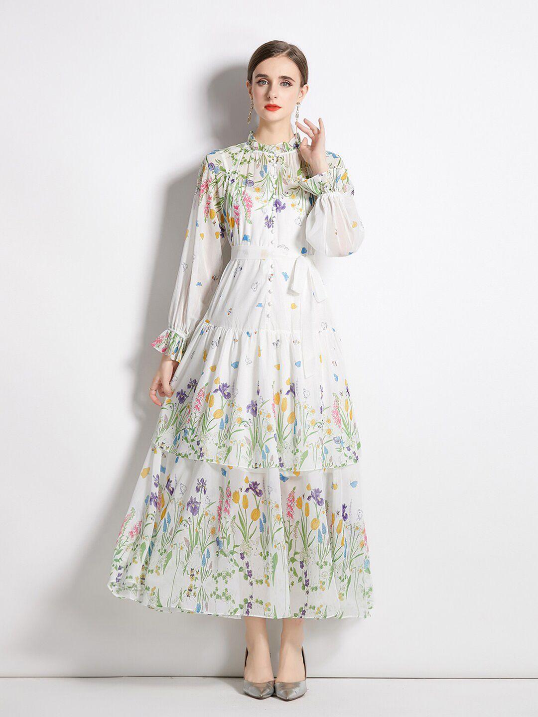 jc collection floral printed puffed sleeves layered maxi dress