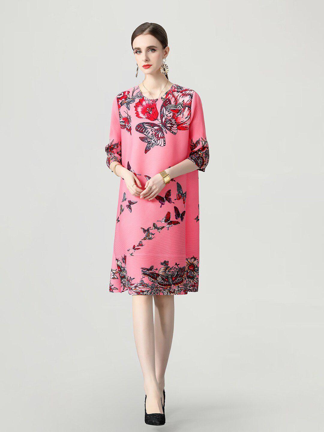 jc collection floral printed round neck a-line dress