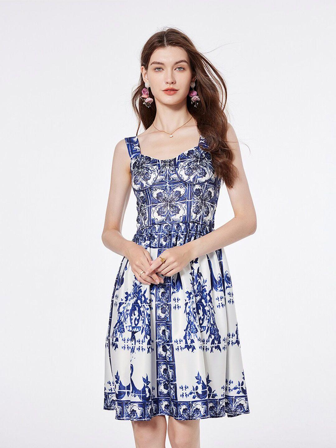 jc collection floral printed round neck sleeveless fit & flare dress