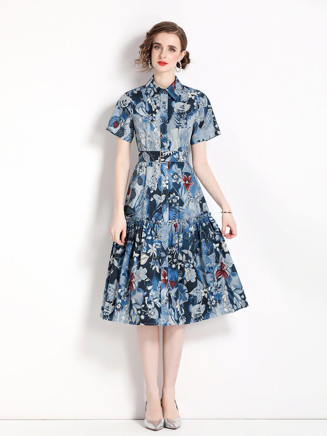 jc collection floral printed shirt midi dress with belt