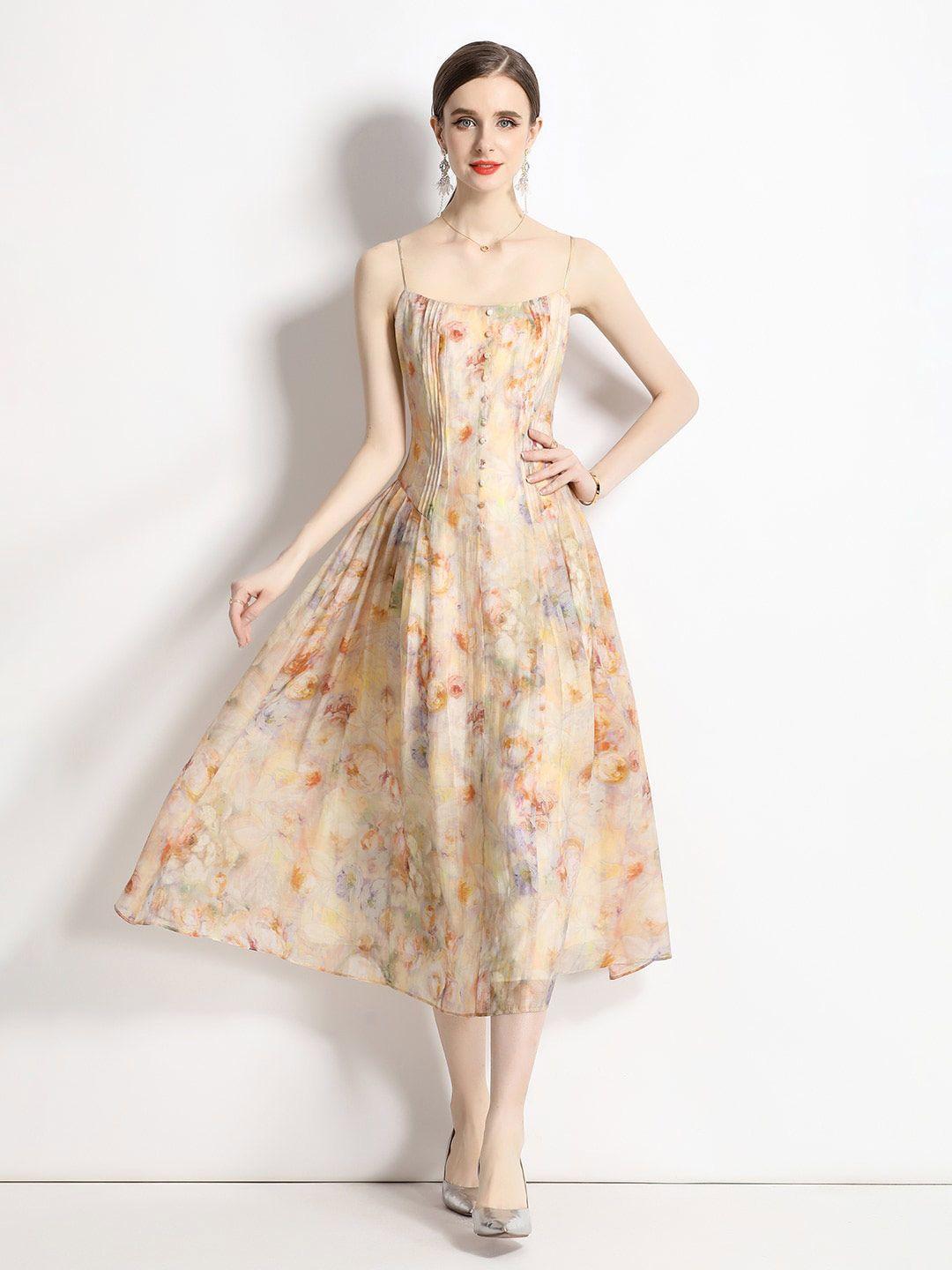 jc collection floral printed shoulder strap a-line midi dress