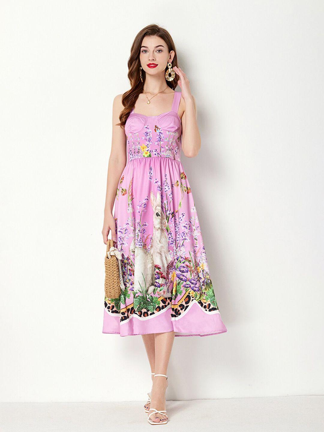 jc collection floral printed shoulder straps fit & flare midi dress