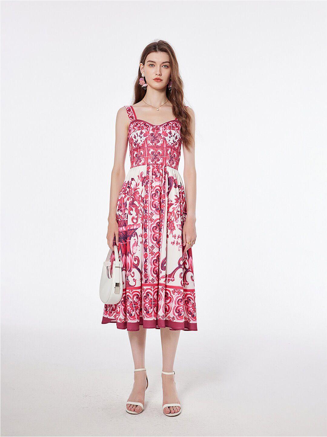 jc collection floral printed shoulder straps fit & flare midi dress