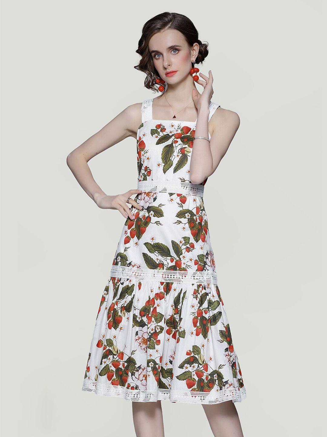 jc collection floral printed shoulder straps lace-up fit & flare dress