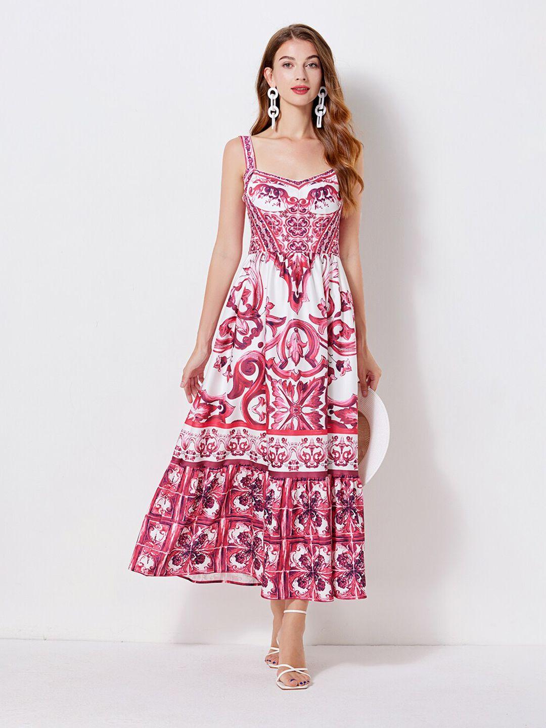 jc collection floral printed sleeveless fit & flare dress