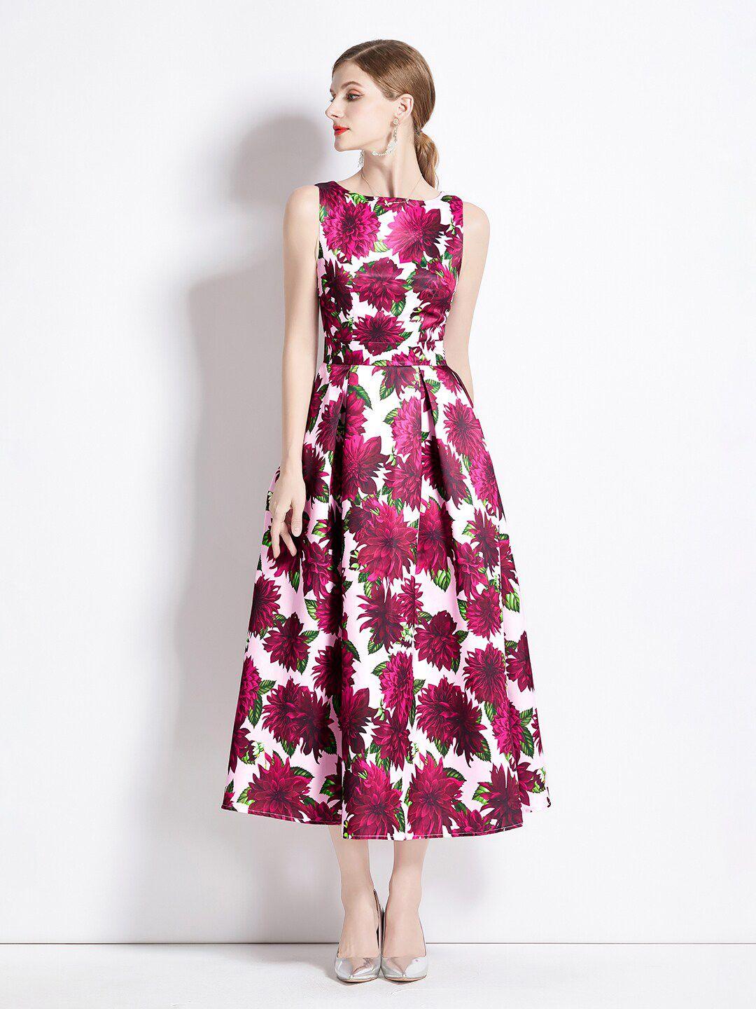 jc collection floral printed sleeveless fit & flare midi dress